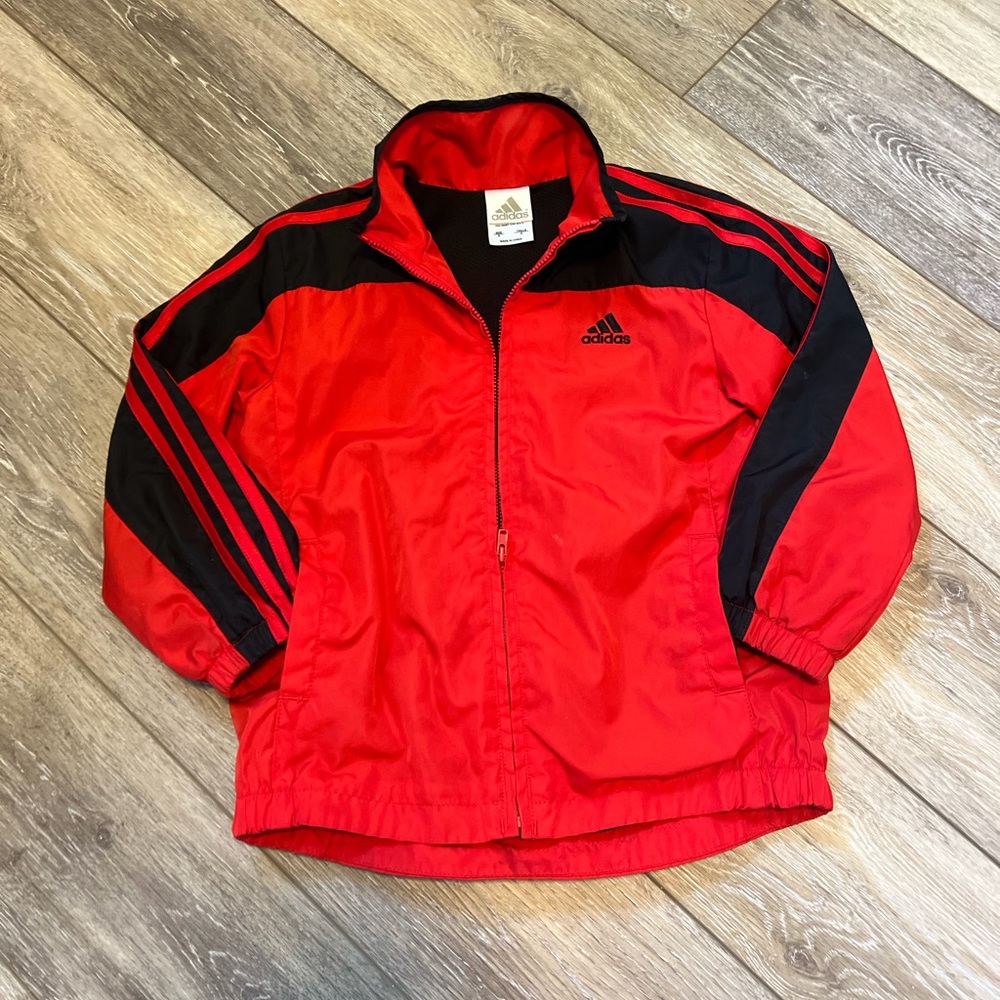 Adidas Toddler Boys Red Jacket with Black Stripes Long Sleeve Size 5